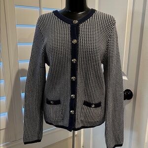 BR Classic Navy and White Knit Cardigan Sweater